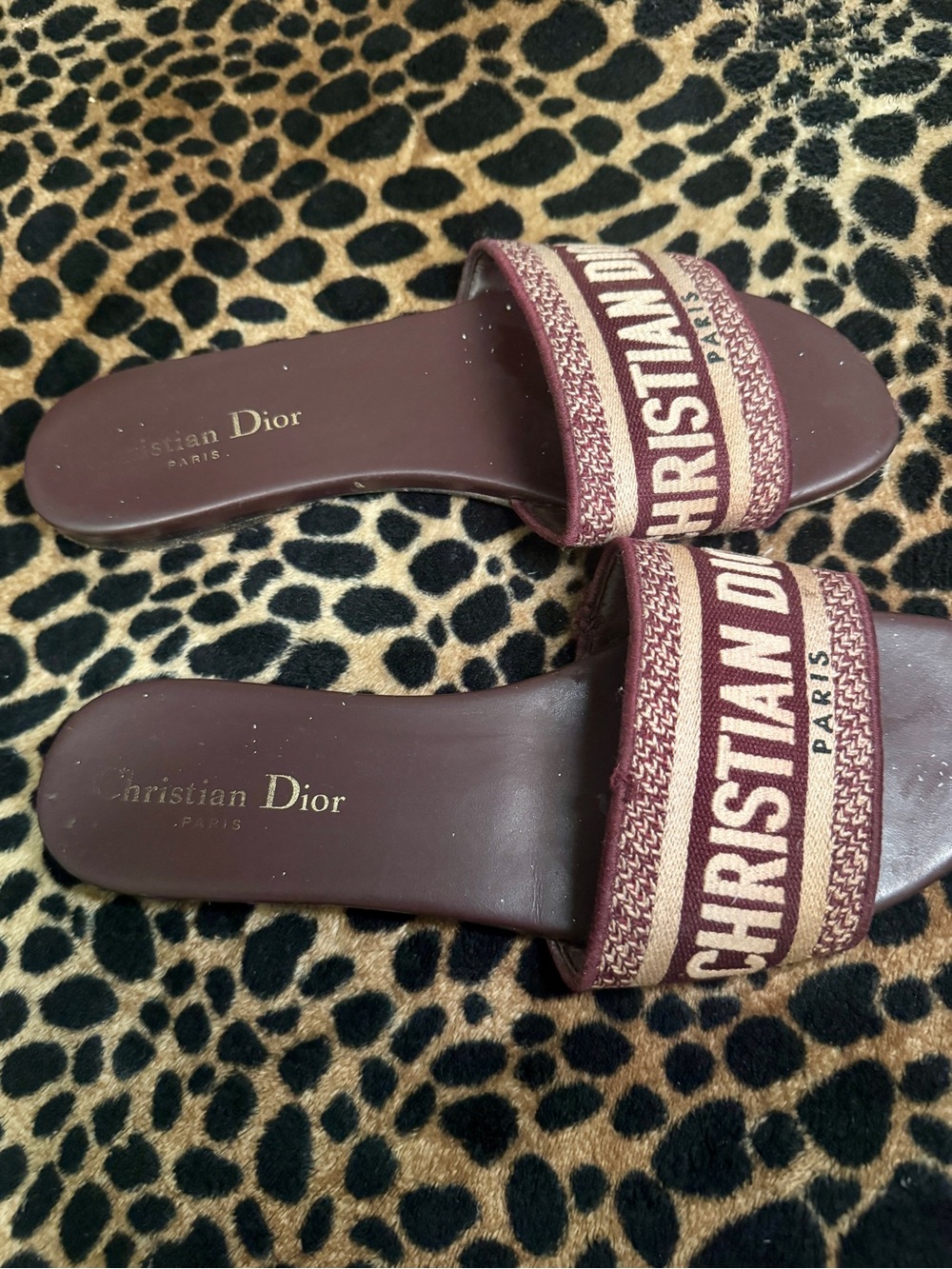 Dior Burgundy and Cream Logo Slide Sandals - Picture 2 of 5